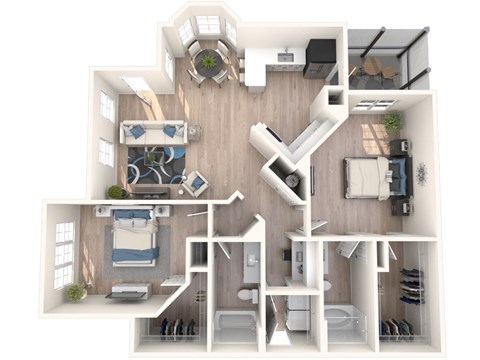 Floor plan for 2 beds, 2 baths